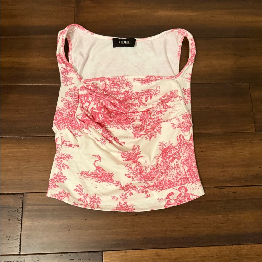 Cider White and Pink Toile Print Tank – Size Small